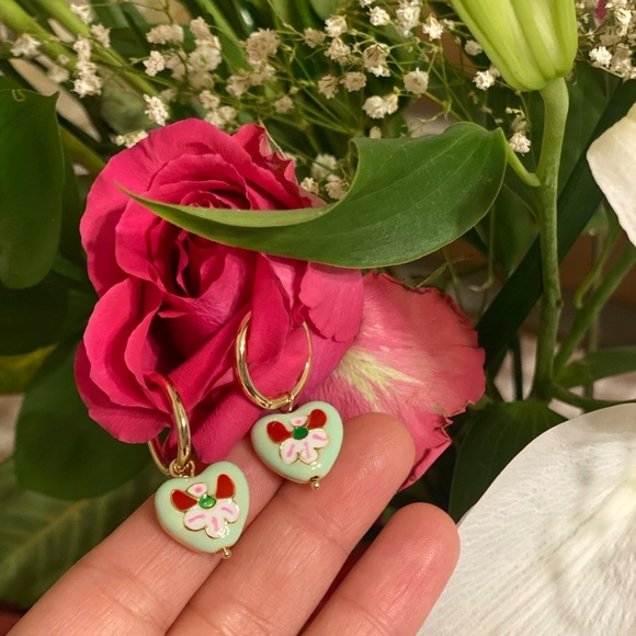 Atterri Jewelry - 🌸💚✨ Hand-Painted Heart Charm Hoop Earrings - Atterri | Woman-Owned ✨💚🌸